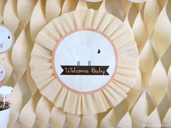 Peach Little Lamb Baby Shower paper flower