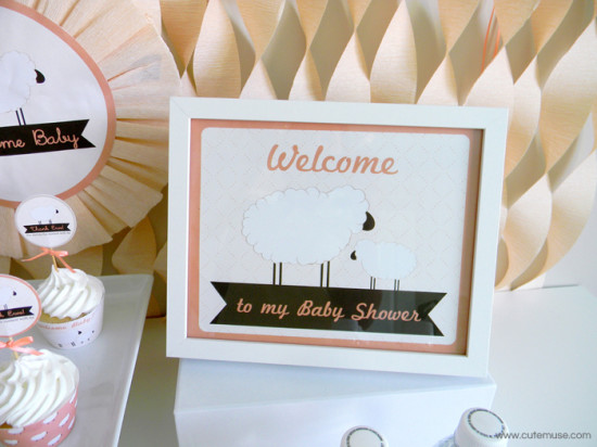 Peach Little Lamb Baby Shower welcome sign