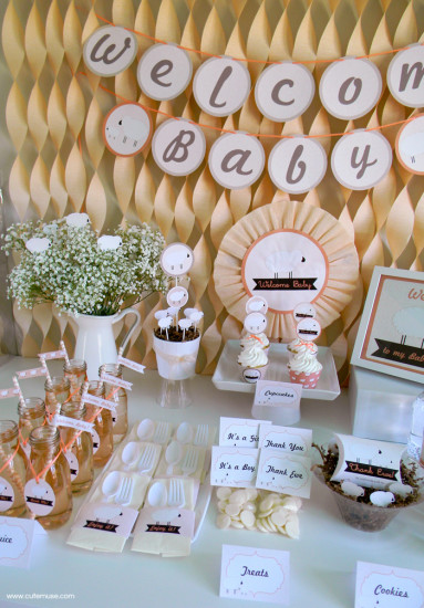 Peach Little Lamb Baby Shower dessert table
