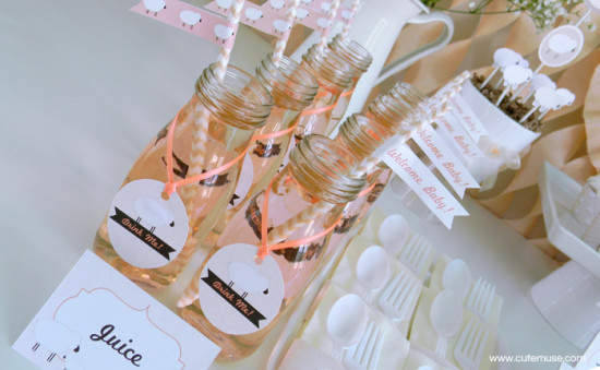 Peach Little Lamb Baby Shower decorated drinking glasses