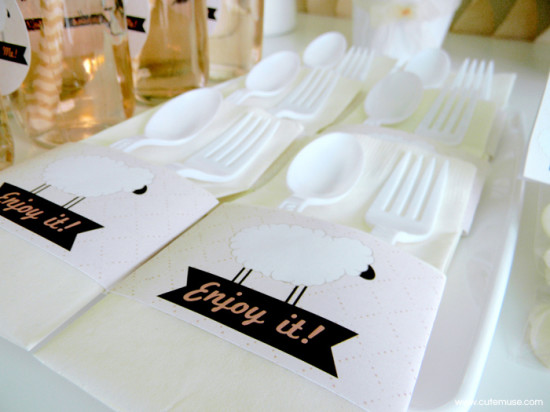Peach Little Lamb Baby Shower guest table cutlery