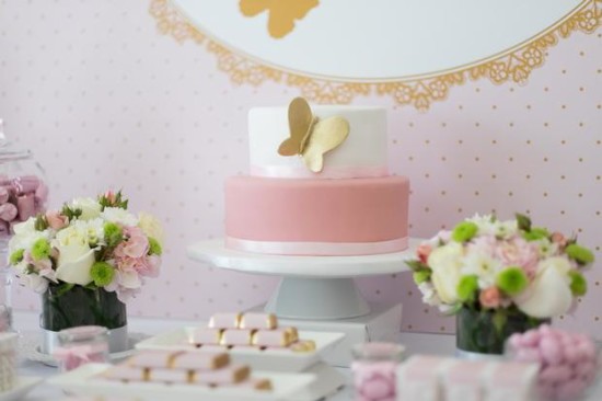 Pink and Gold Butterfly Baby Shower cake