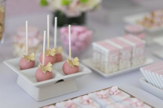 Pink and Gold Butterfly Baby Shower dessert cakepops