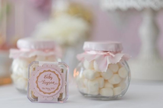 Pink and Gold Butterfly Baby Shower favors, candy in jars