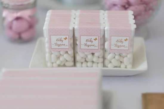 Pink and Gold Butterfly Baby Shower treats, tic tacs