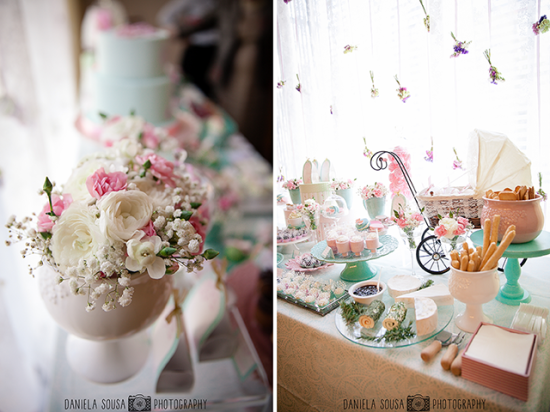 Vintage Pastel Baby Christening ideas, dessert table and baby stroller