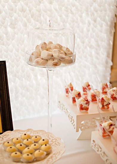 Vintage White Baby Shower food ideas, displayed beautifully