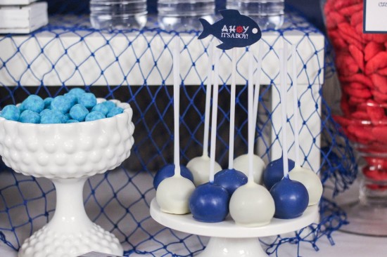 Ahoy! Nautical Themed Baby Shower sweets, cakepops