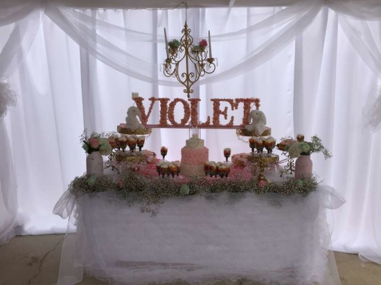 Elegant Shabby Chic Baby Shower dessert table in pink