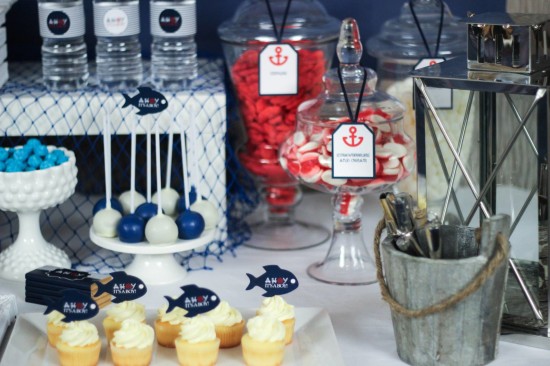 ahoy, nautical baby shower decoration ideas, dessert buffet table