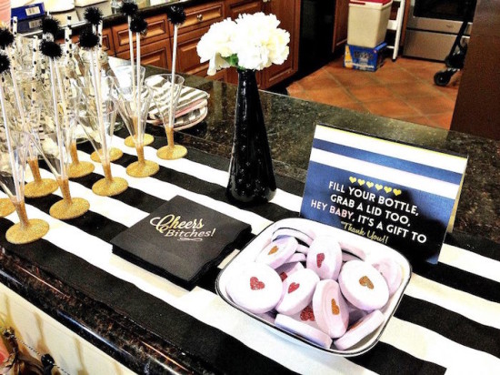 Glam Baby Shower drink station, gold