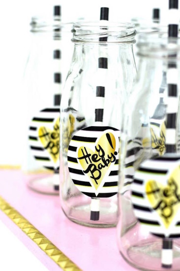 Glam Baby Shower drink station, labels