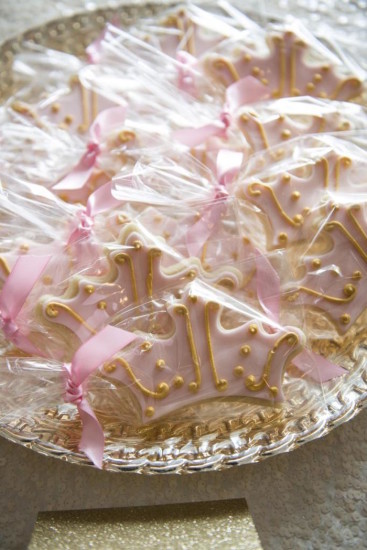 Royal Pink and Gold Baby Shower crown cookies