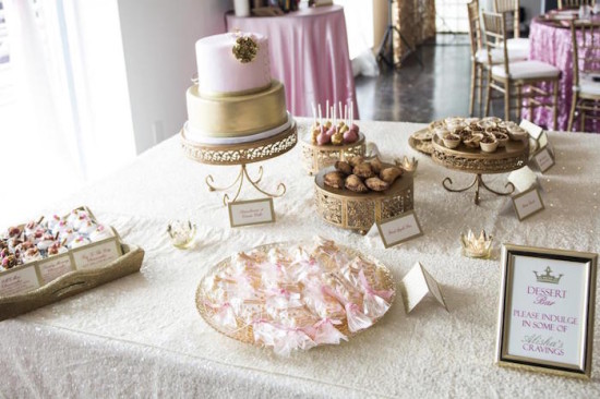 Royal Pink and Gold Baby Shower dessert table ideas
