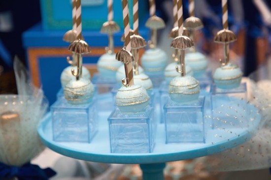 Royal Prince Baby Shower cakepops with umbrella