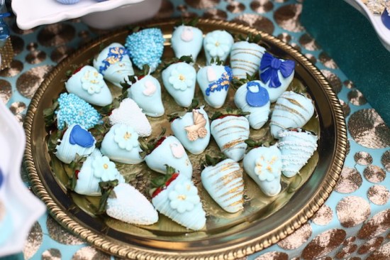 Royal Prince Baby Shower strawberry coated in blue chocolate
