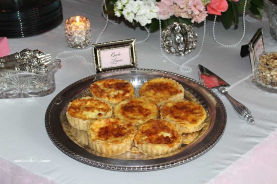 Tiffany Pink Baby Shower food table, quiche
