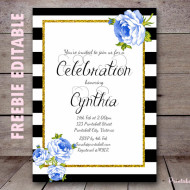 Free Blue Floral baby shower Invitation