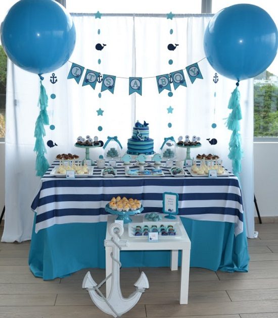 nautical whale themed baby shower decoration ideas