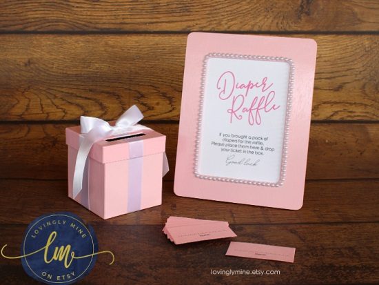 pink tiffany baby shower diaper raffle sign