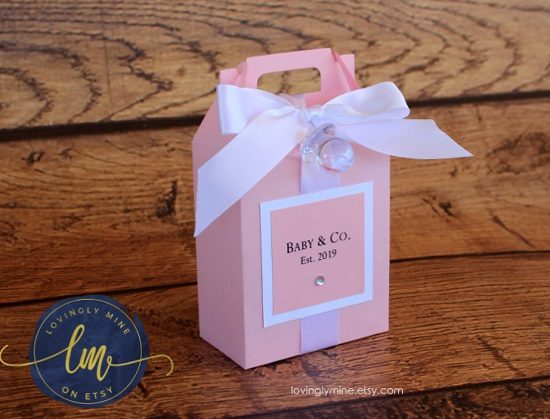 pink tiffany baby shower favor boxes with pacifier
