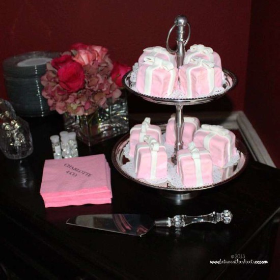 pink tiffany baby shower, petitfours