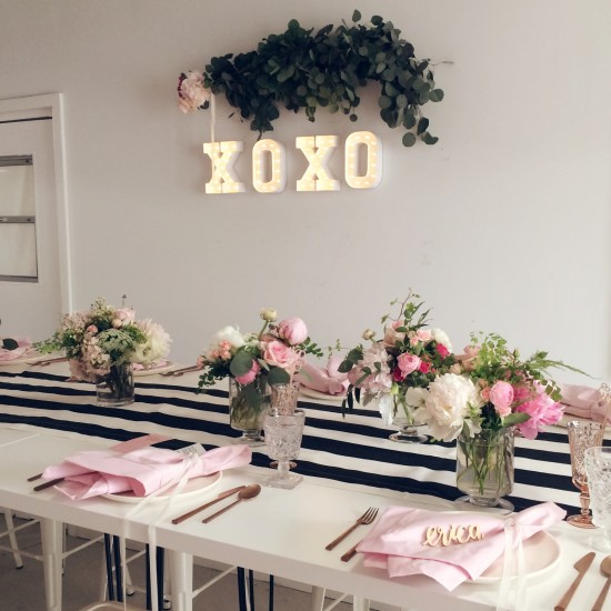Sweet XOXO Baby Shower drinks bar table setting