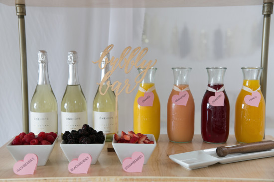 Sweet XOXO Baby Shower drinks mimosa bar, bubbly bar