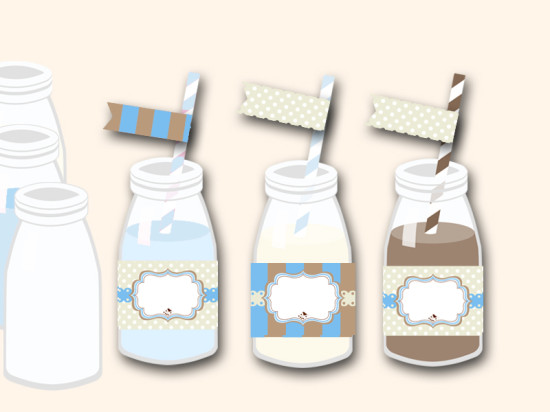 free blue baby shower bottle wrappers and matching flag toppers