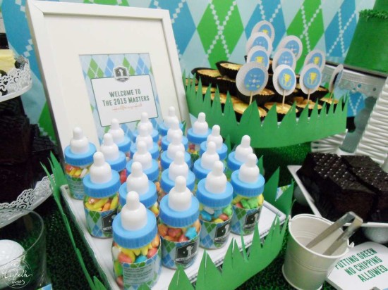 First Masters Tournament baby shower favors milk bottles