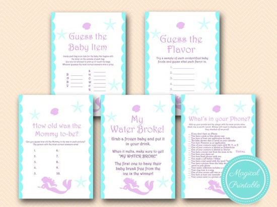 mermaid baby shower games pack