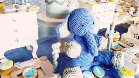 cute elephant baby shower dessert table