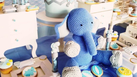 cute elephant baby shower dessert table