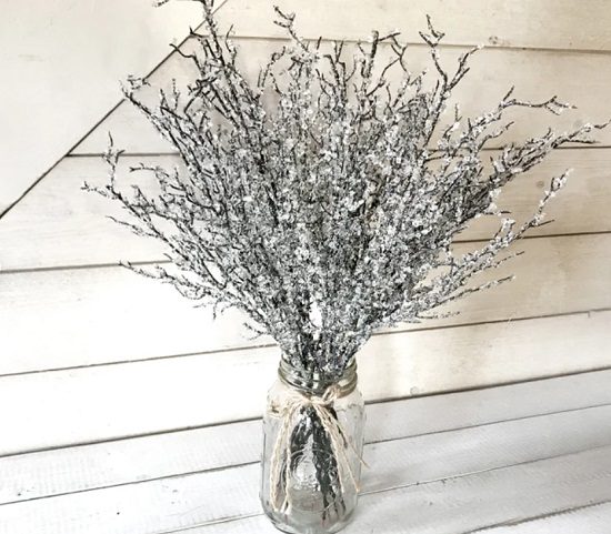 White Tree Branch Spray with fake snow