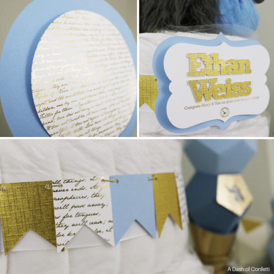 geometric elephant baby shower theme diaper cake