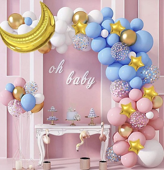 pink blue balloon garland arch