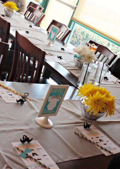little man baby shower guest table