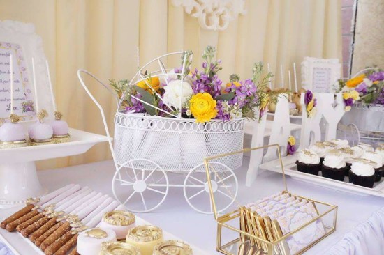 Elegant-Yellow-and-Purple-Baby-Shower-Pretzels-Carriage