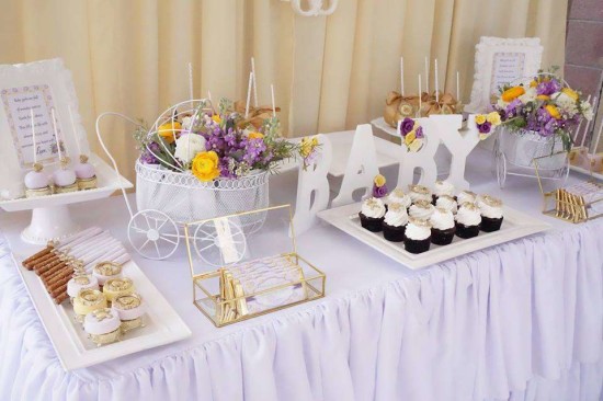Elegant-Yellow-and-Purple-Baby-Shower-Treat-Table