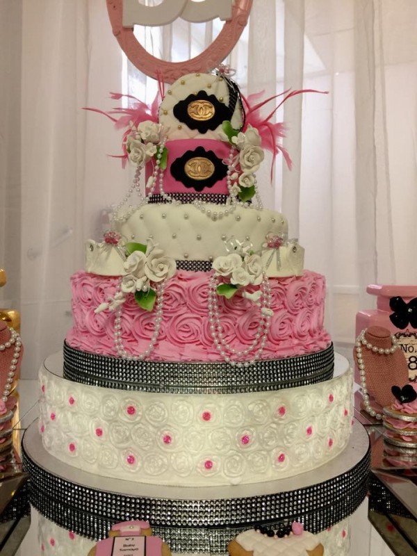 Modern-Chic-Chanel-Baby-Shower-Cake