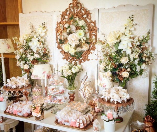 Floral-Copper-Baby-Shower-Dessert-Table