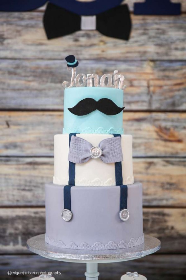 Sophisticated-Mustaches-And-Bows-Baby-Shower-Cake