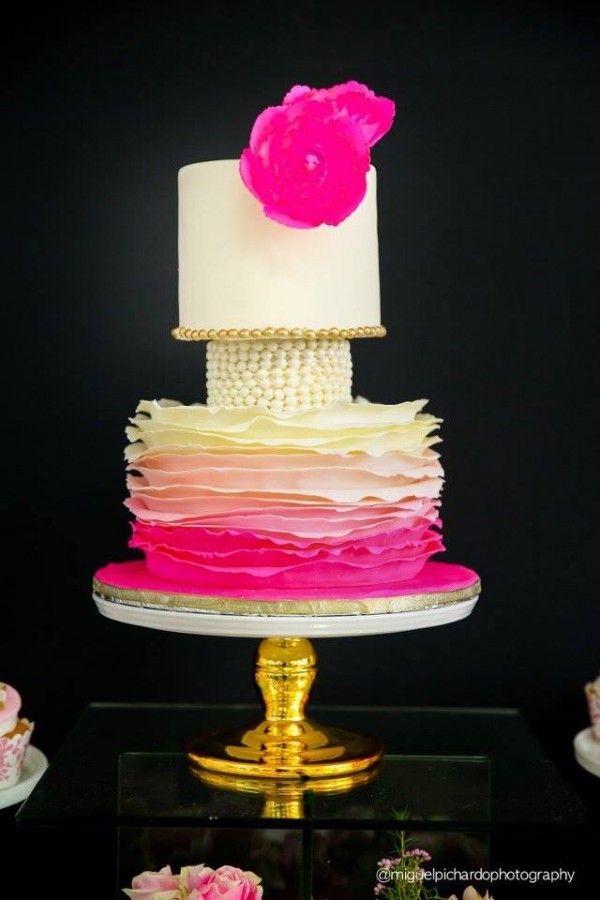 Pink-And-Black-Floral-Baby-Shower-Cake