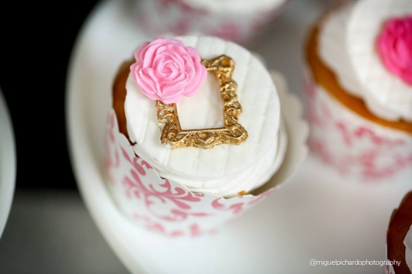 Pink-And-Black-Floral-Baby-Shower-Cupcake-Decor