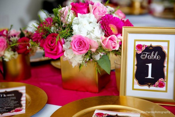 Pink-And-Black-Floral-Baby-Shower-Guest-Tables