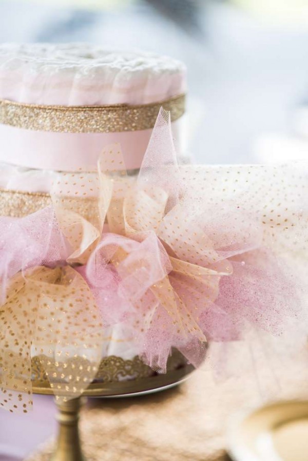 Shimmering-Pink-And-Gold-Baby-Shower-Diaper-Cake