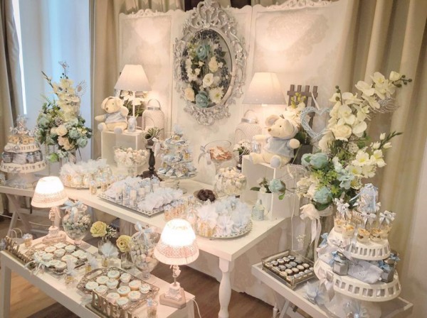Charming-Silver-Blue-Sky-Baby-Shower-Treat-Table