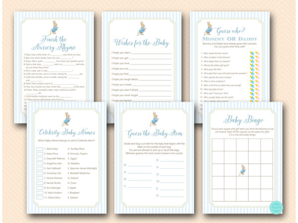 Baby Shower Games Wishes for Baby Game Peter Rabbit Shower Game Wishes for  Baby Printable Wishes for Baby Card Peter Rabbit Leaf 