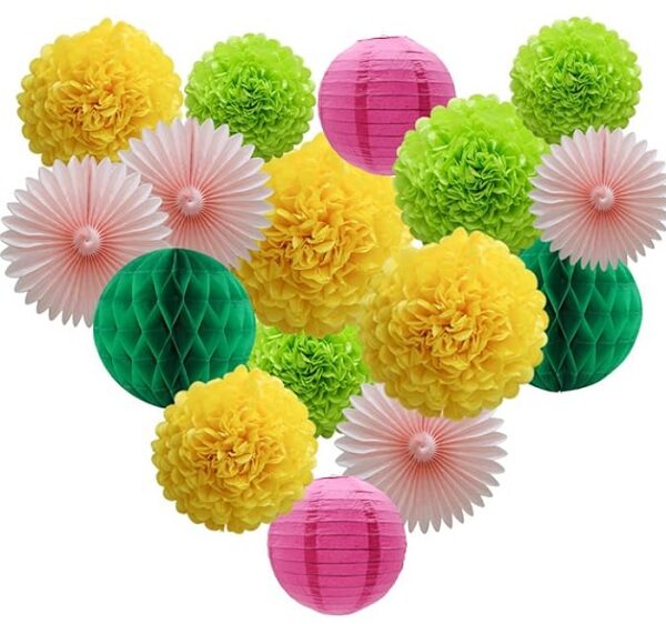 paper tropical pom poms