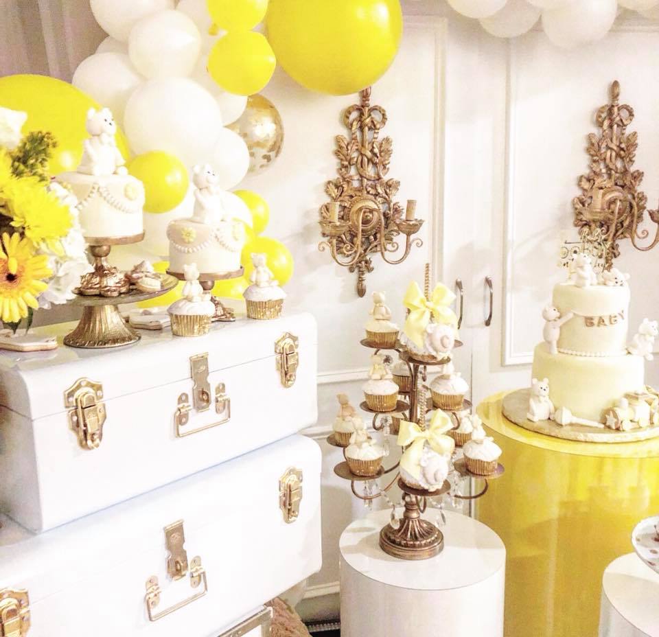 Glam Yellow and White Teddy Bear Baby Shower Baby Shower Ideas 4U